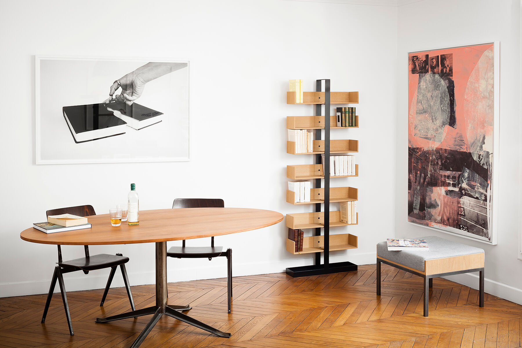 Severin-1 wooden and metal design bookshelf