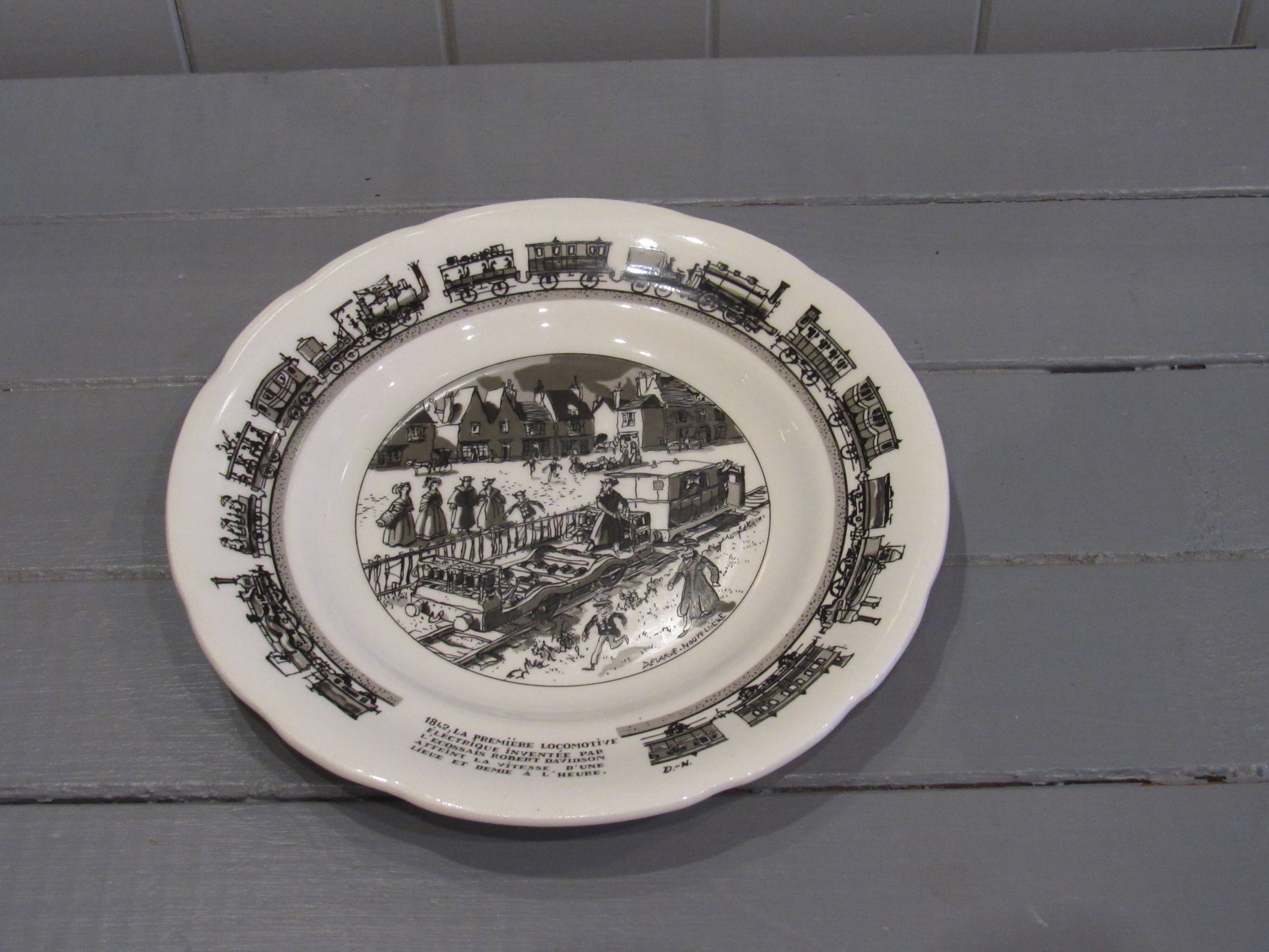 Set of 6 humorous plates on the Train Delarue-nouvellière Gien