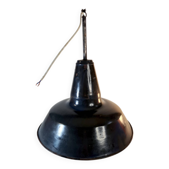 Grande suspension industrielle émaillée noir & blanc – Ref A