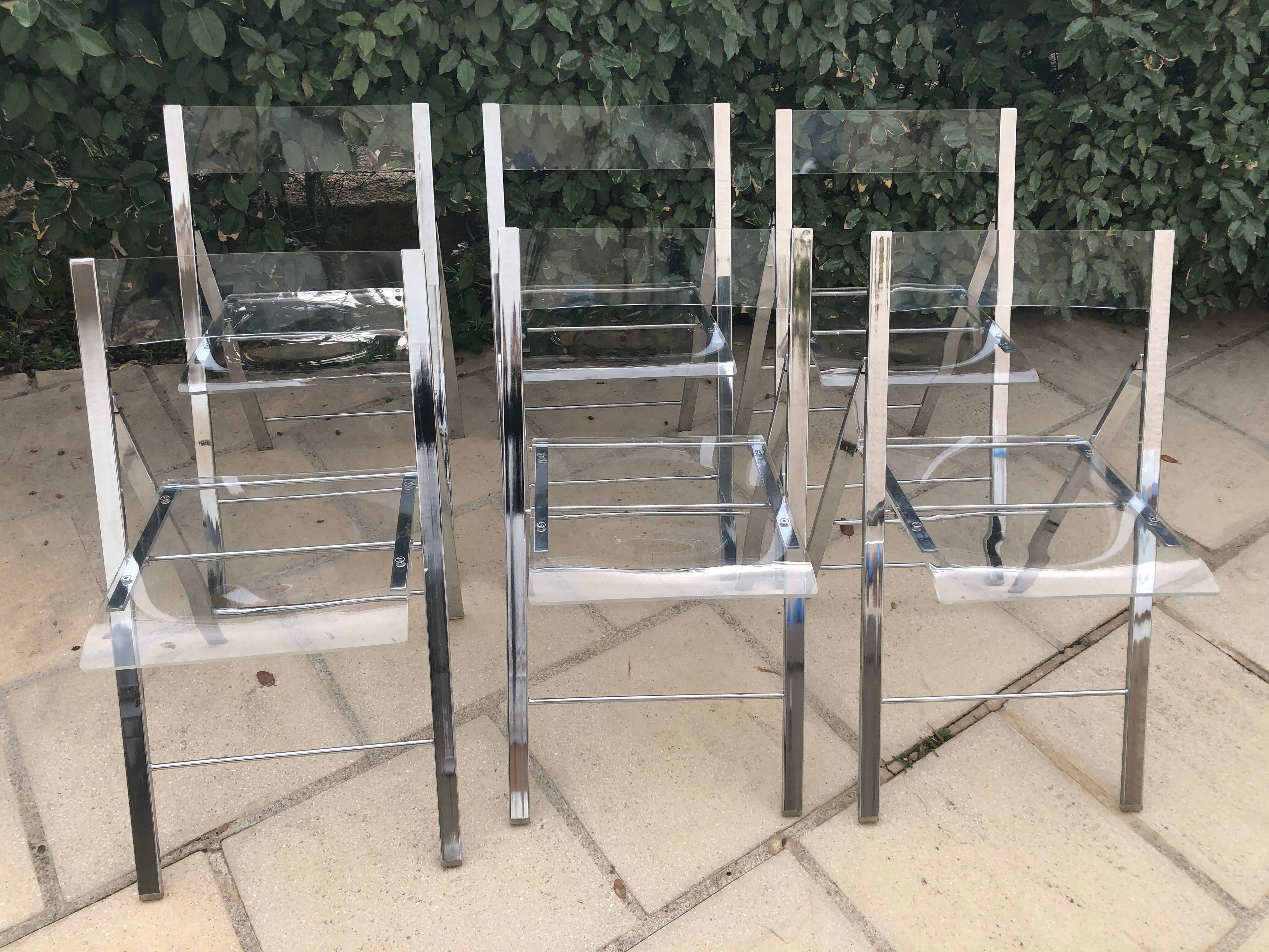 Plexiglass and chrome metal design folding chairs