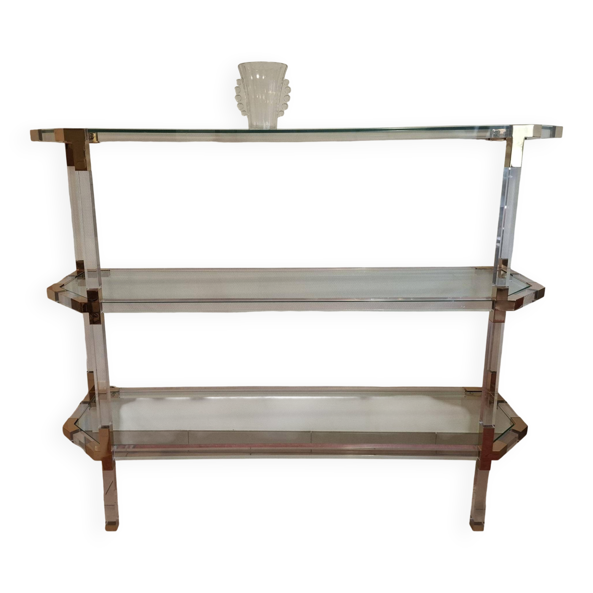 Hollywood Regency Bookshelf - Lucite & Brass - 1980s