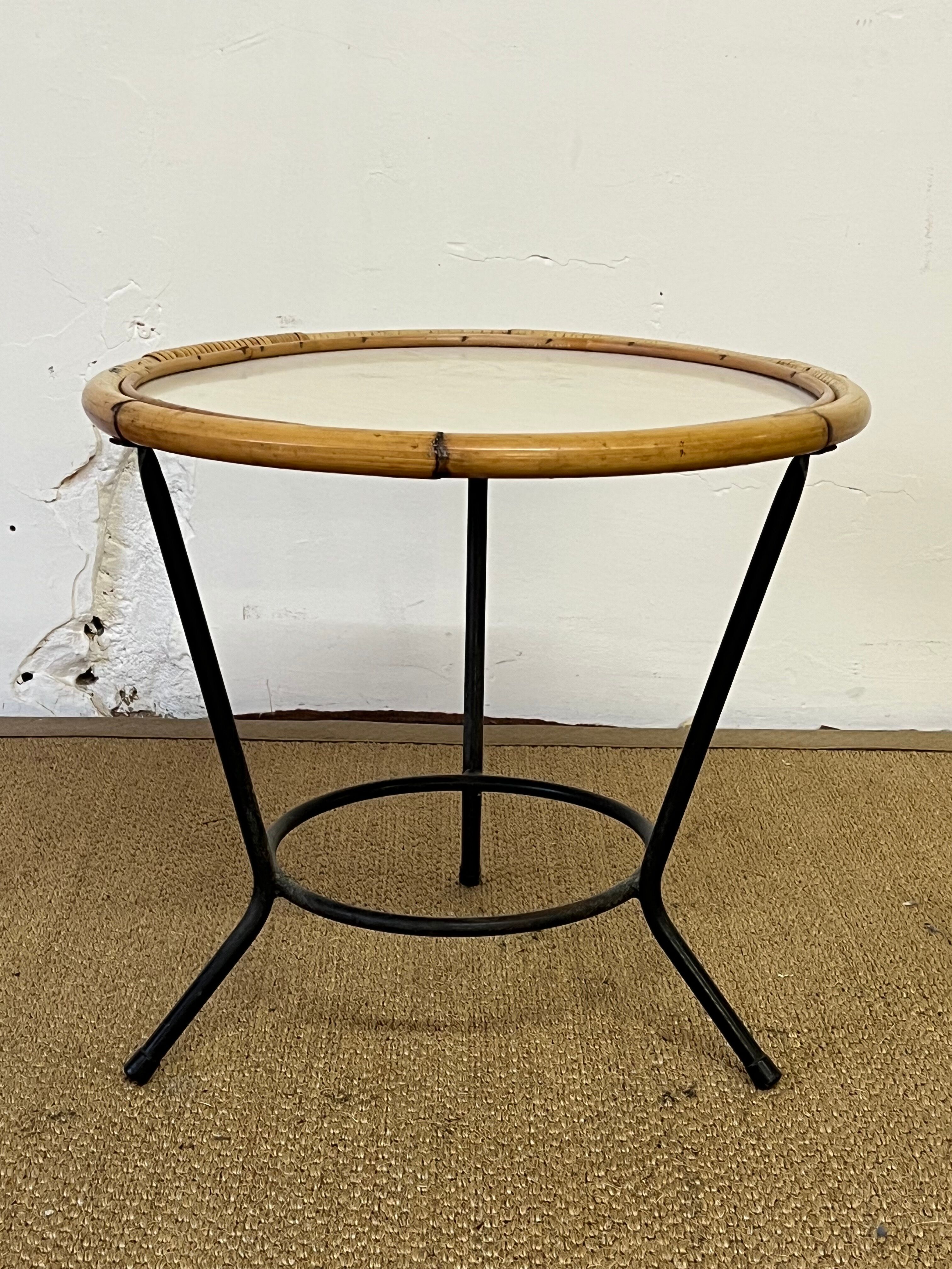 Round rattan side table