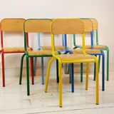 Series of 6 chairs in colored metal