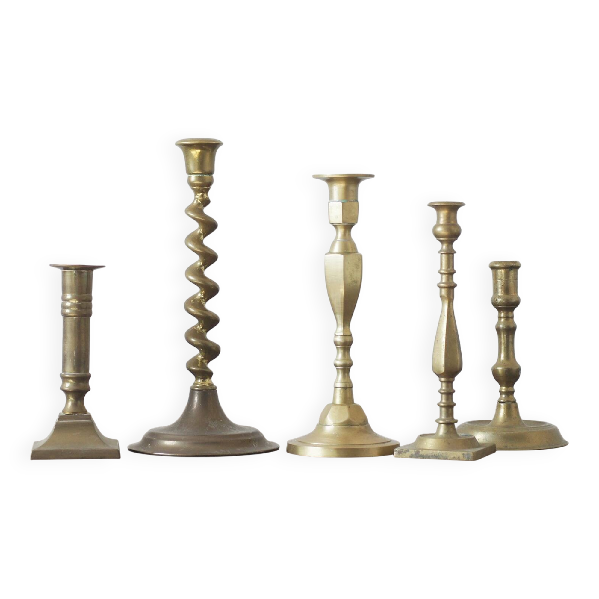 Vintage Brass Candlesticks, 1960s, Set of 5