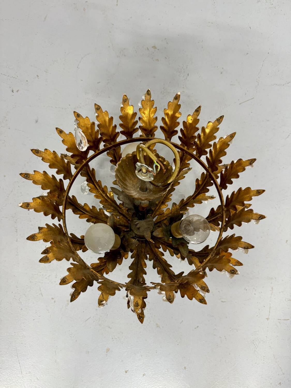 Antique chandelier with brass tassels, Banci design, Florence, Italy, 1950s