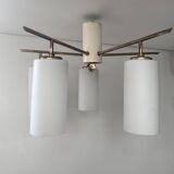 Vintage Italian ceiling light, brass and opaline, 1950