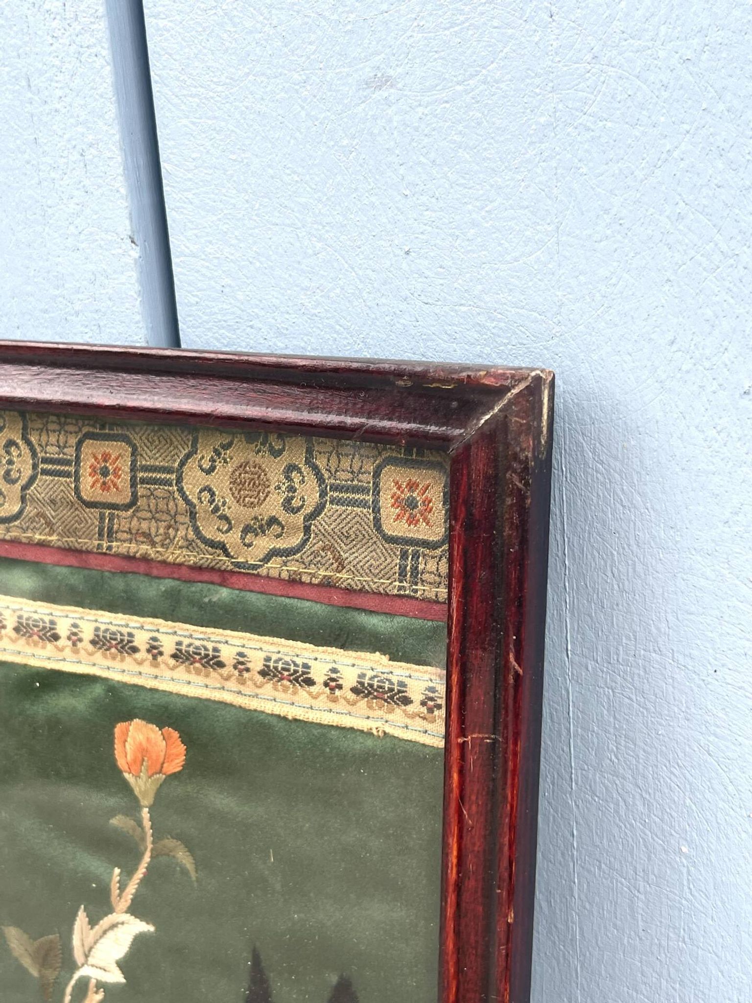 Framed Chinese Silk Embroidery Panel with Bird and Blossoms