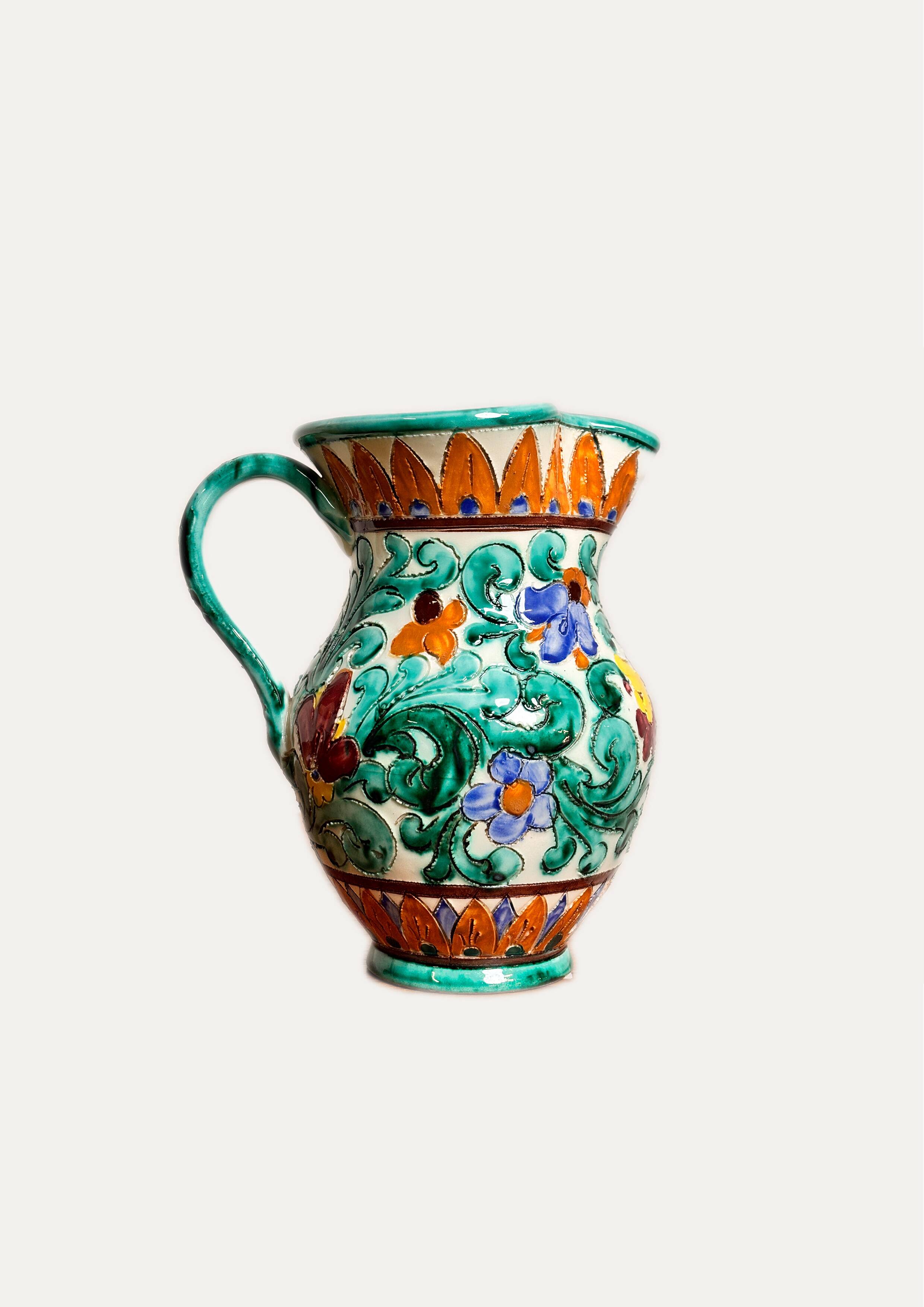 Vase jug with handle – floral decoration, signed Cerart Monaco ⎥1960s