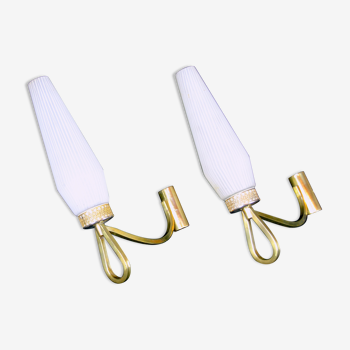 Mid-century brass and glass sconces lunel, italy - a pair