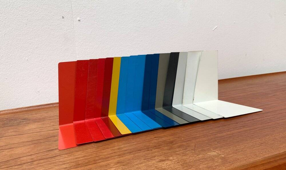Mid-century German colourful minimalist metal bookends by Soennecken, 1960s, set of 16.
