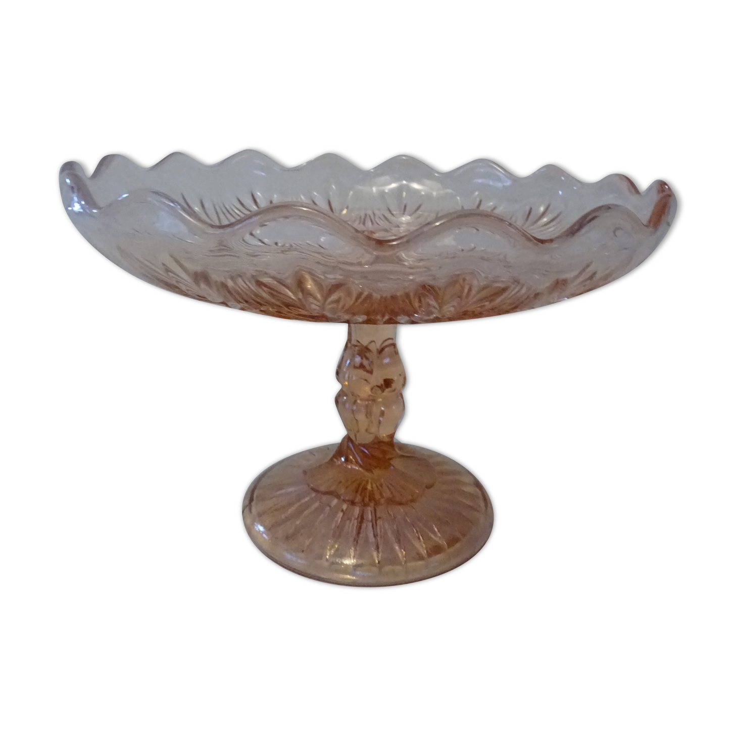 Compotier fruit cup molded glass rosaline art deco