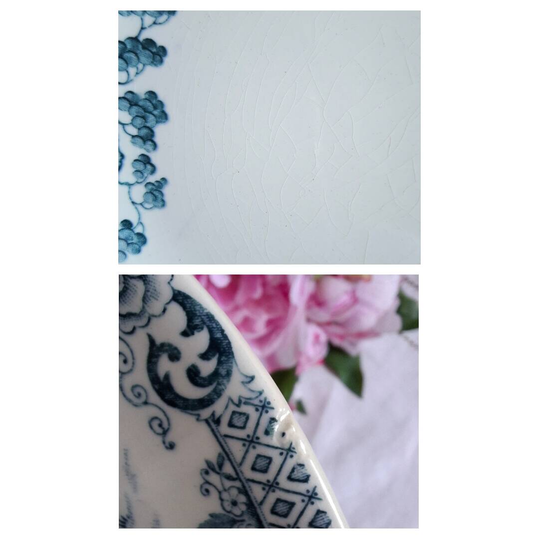 Mismatched antique flat plates made of ironstone accompanied by