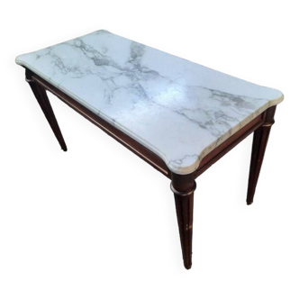 Table basse style Louis XVI bois plateau marbre travaillé