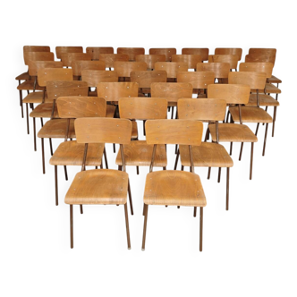 Set of 35 Czech school chairs by Kovona in bistro style.