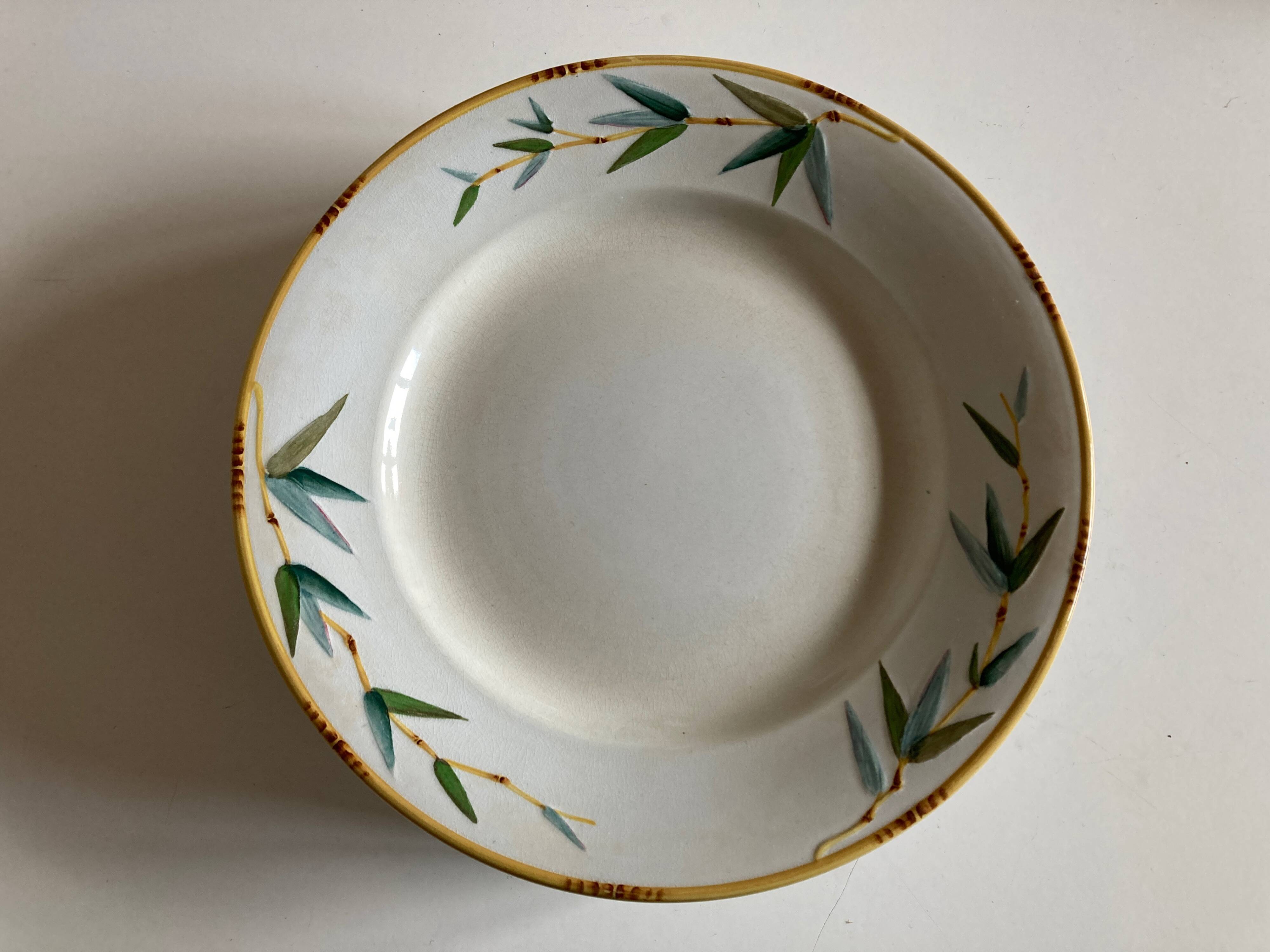 Set of 7 Sarreguemines Bamboo 1880 ironstone plates