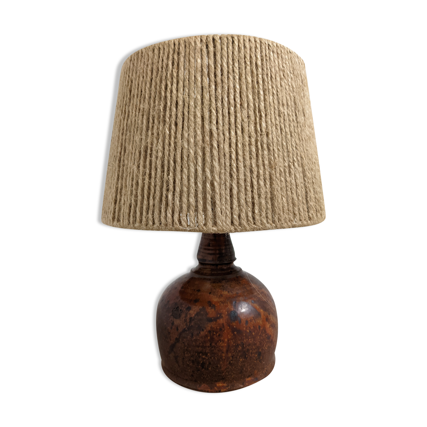 Vintage varnished stoneware lamp and jute rope