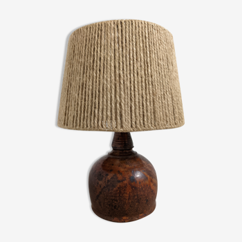 Vintage varnished stoneware lamp and jute rope