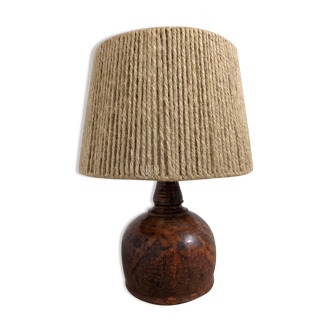 Vintage varnished stoneware lamp and jute rope