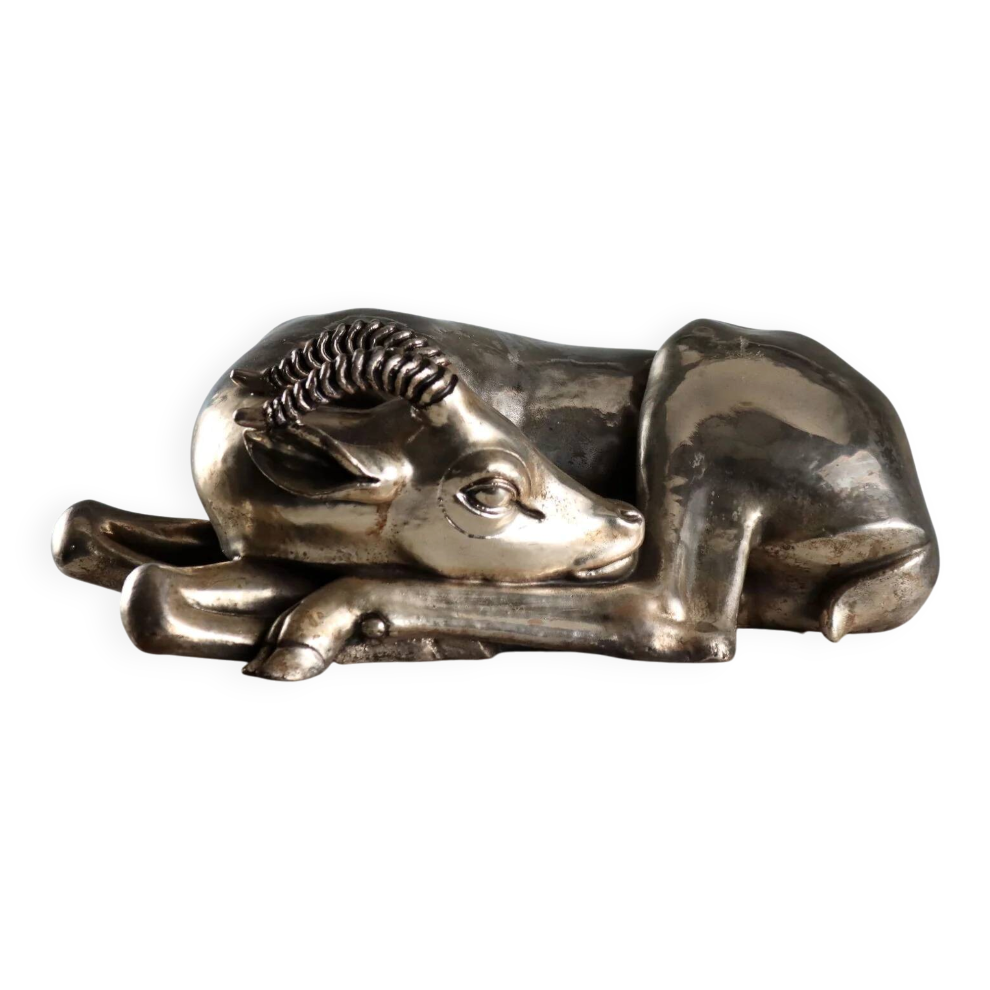 Ancient silver-plated antelope sculpture F.lli Raddi 20th Century