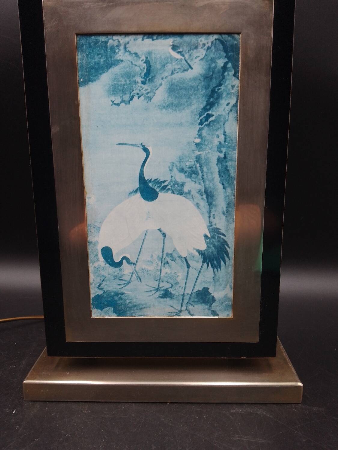 Table lamp the dolphin pagoda 1970 vintage melamine lacquered and brass heron
