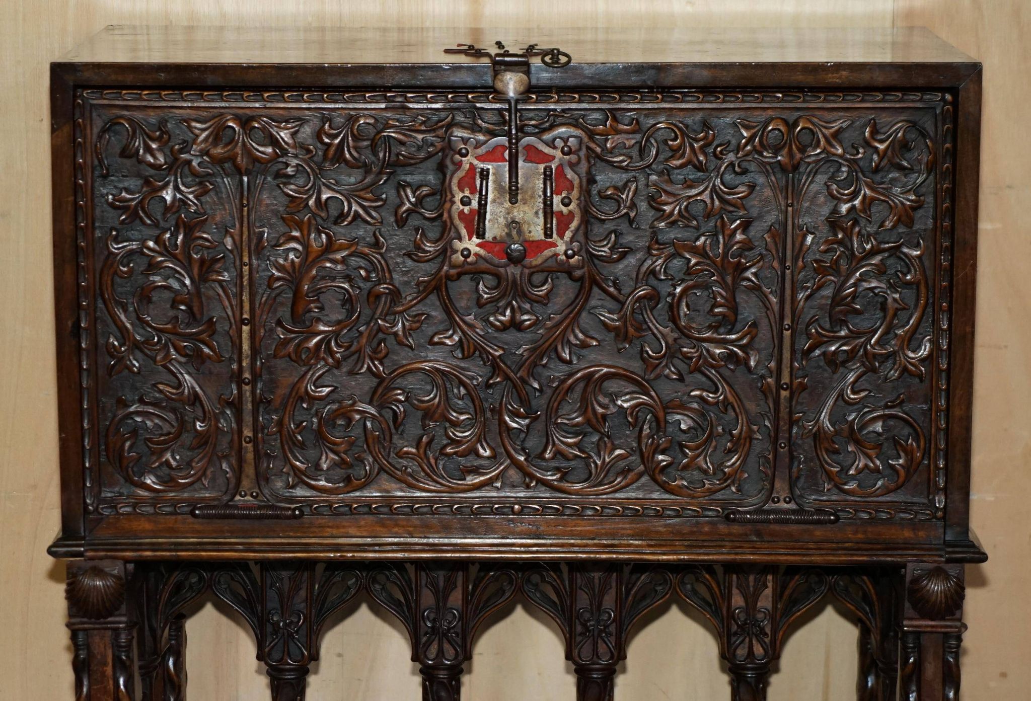18th-century carved Spanish cabinet with hidden storage.