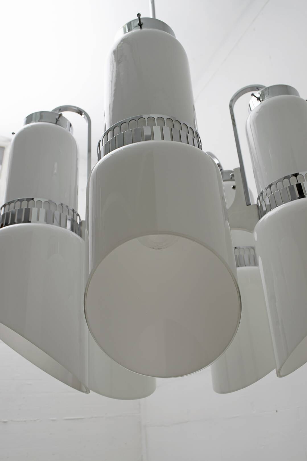 Vistosi Midcentury Italian Murano Glass and Steel "Incamiciato" Chandelier