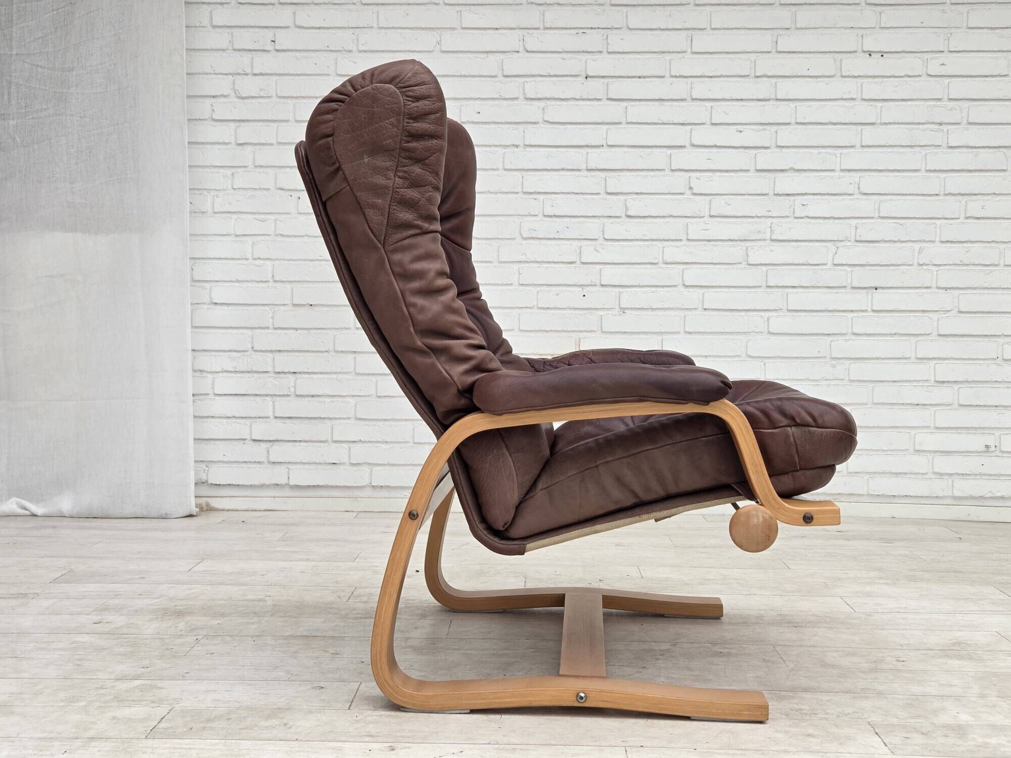 1970s, Scandinavian adjustable armchair, furniture leather, bentwood.