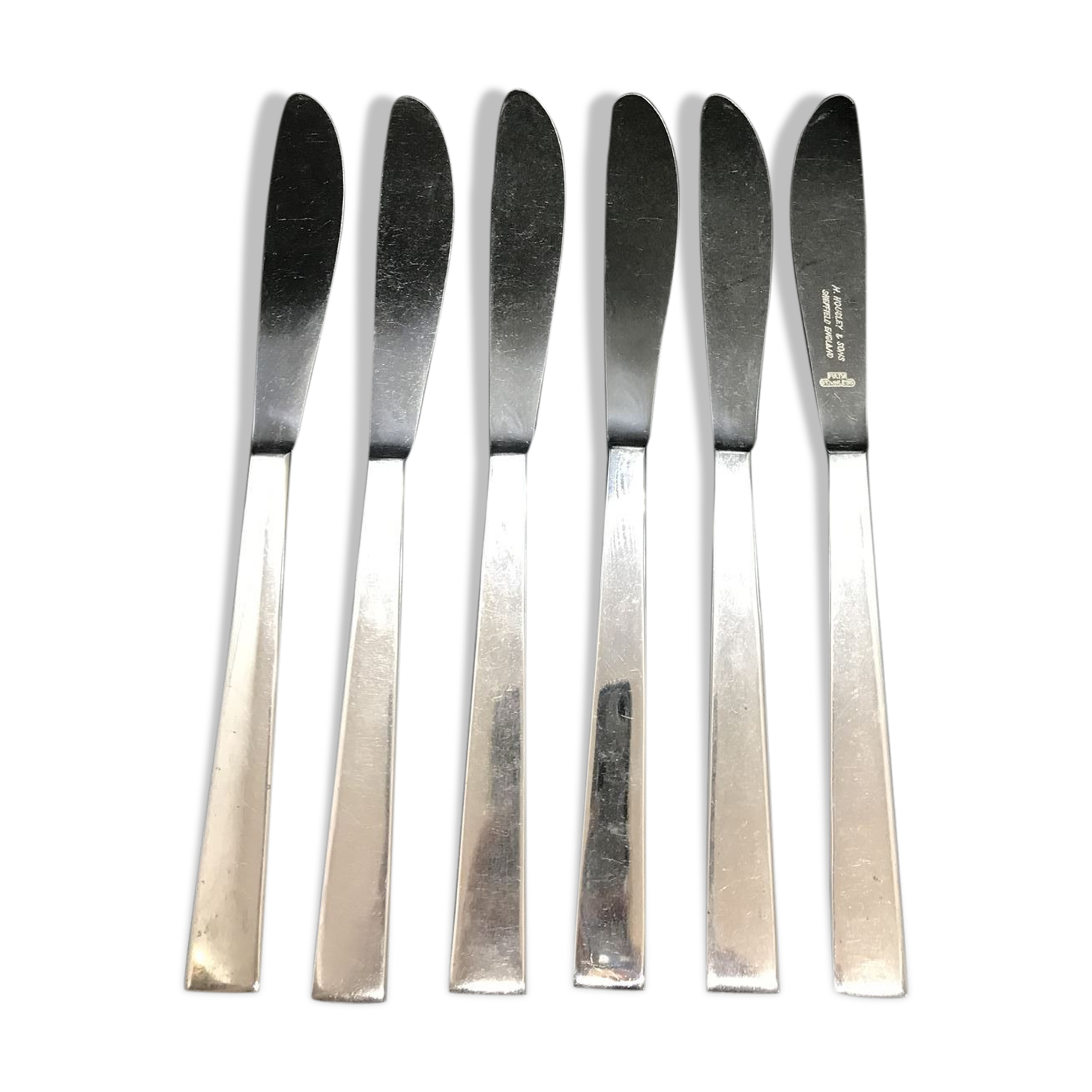 Box of 6 English silver metal knives