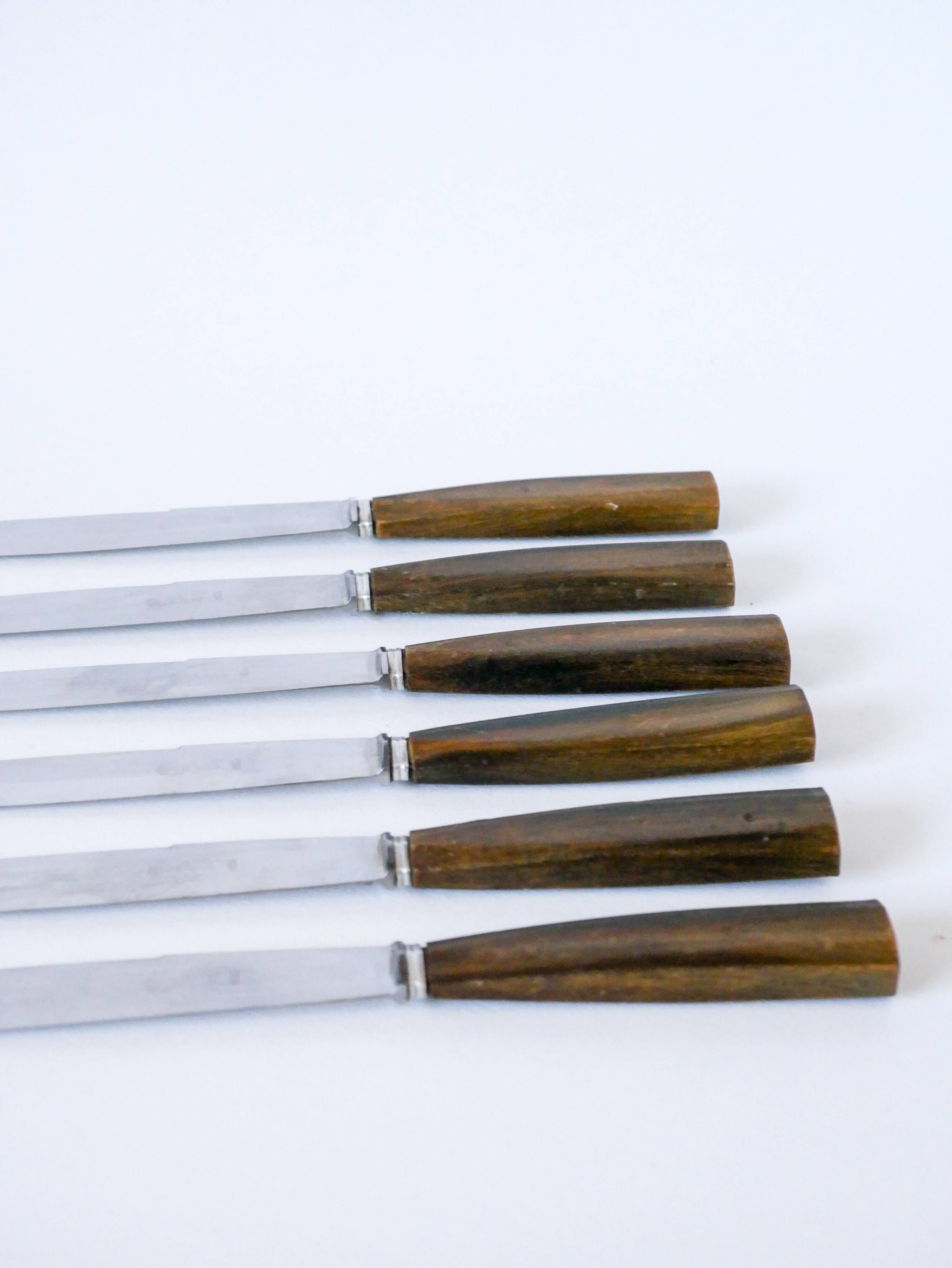 set of 6 brown horn knives 1970