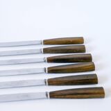 set of 6 brown horn knives 1970