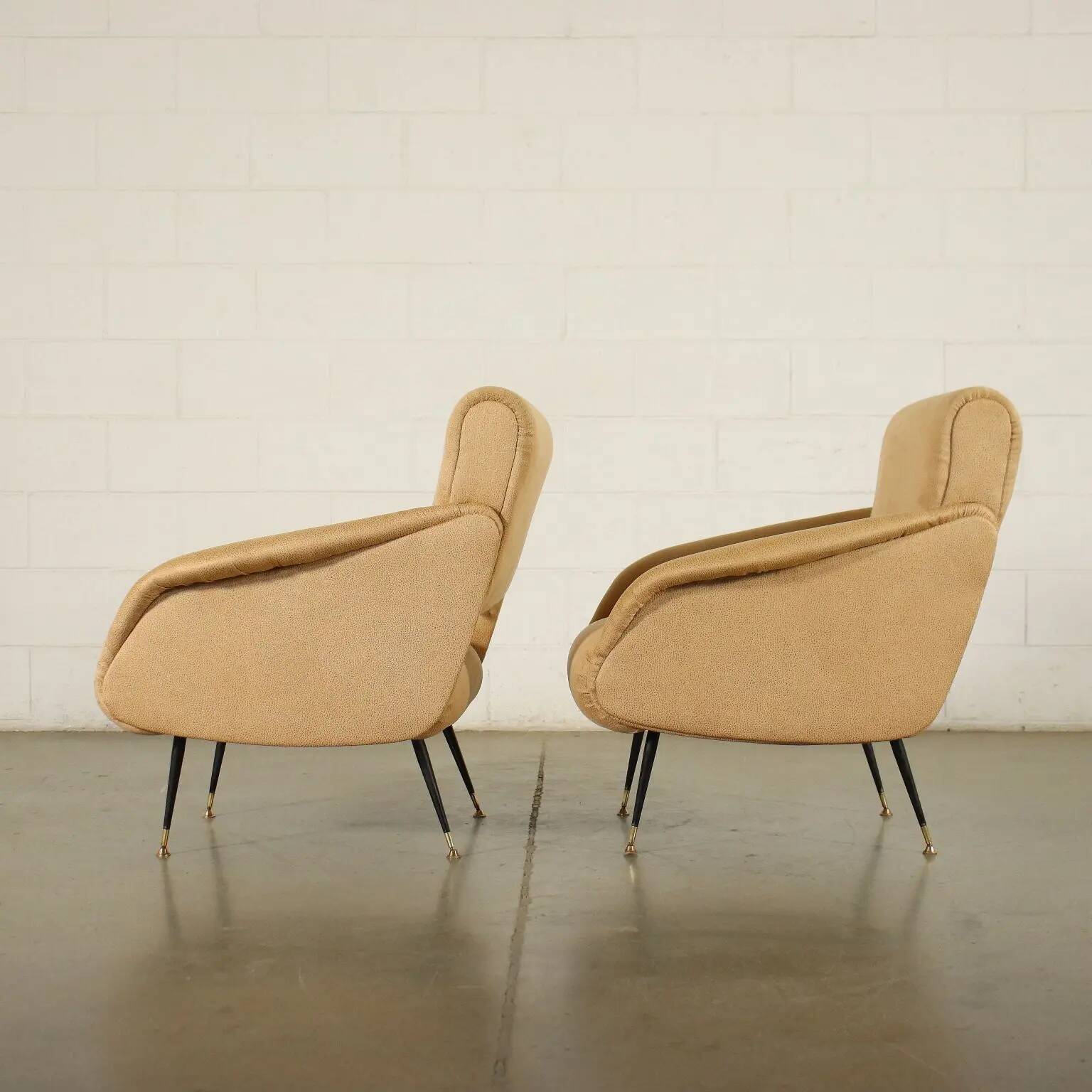 Pair of foam and faux leather armchairs, Italy, 1950s 1960s