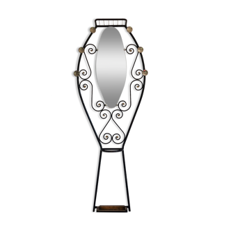 Vintage iron coat rack with mirror