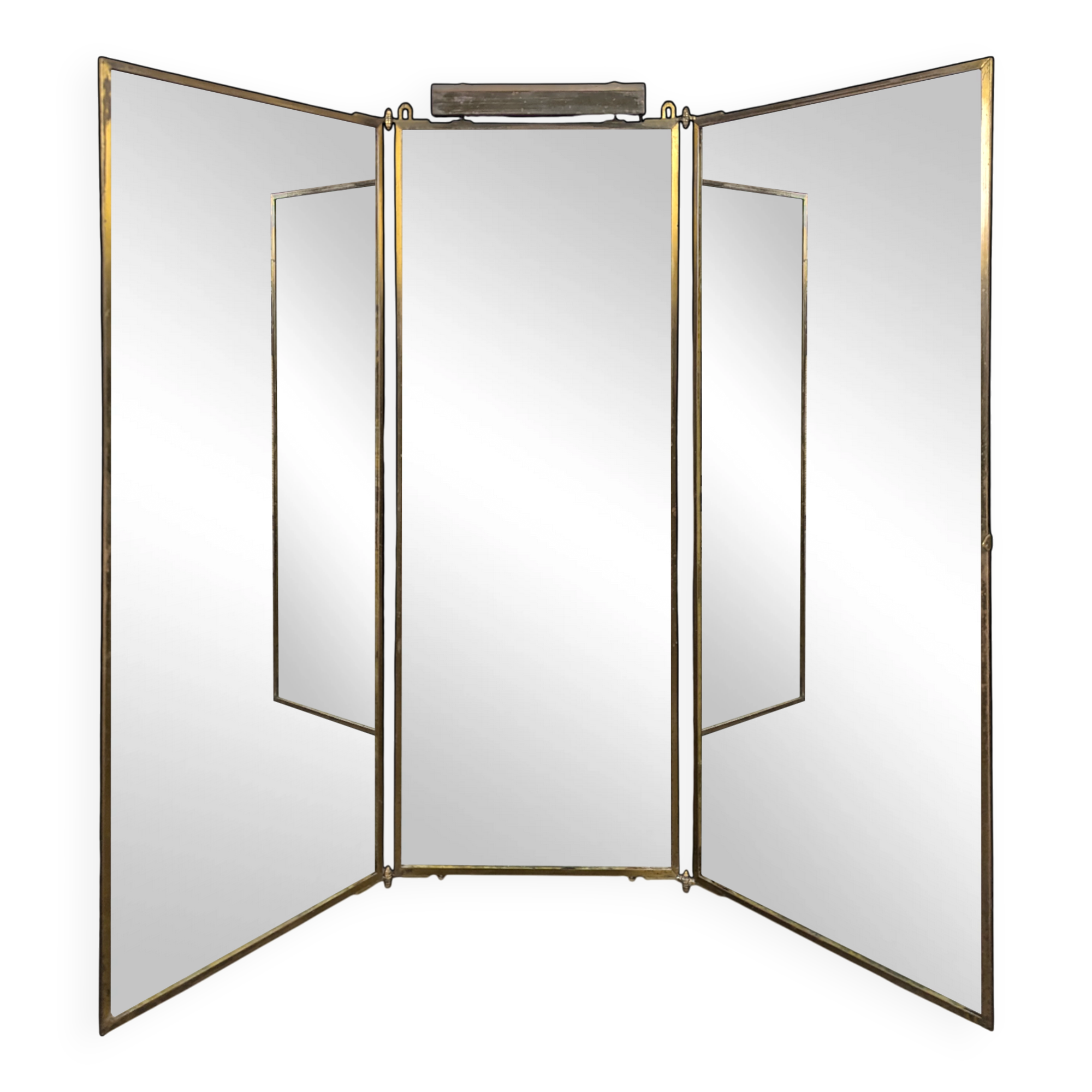 Nickel-plated bronze triptych mirror from the early 20th century.