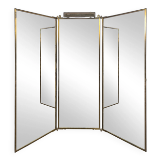 Nickel-plated bronze triptych mirror from the early 20th century.