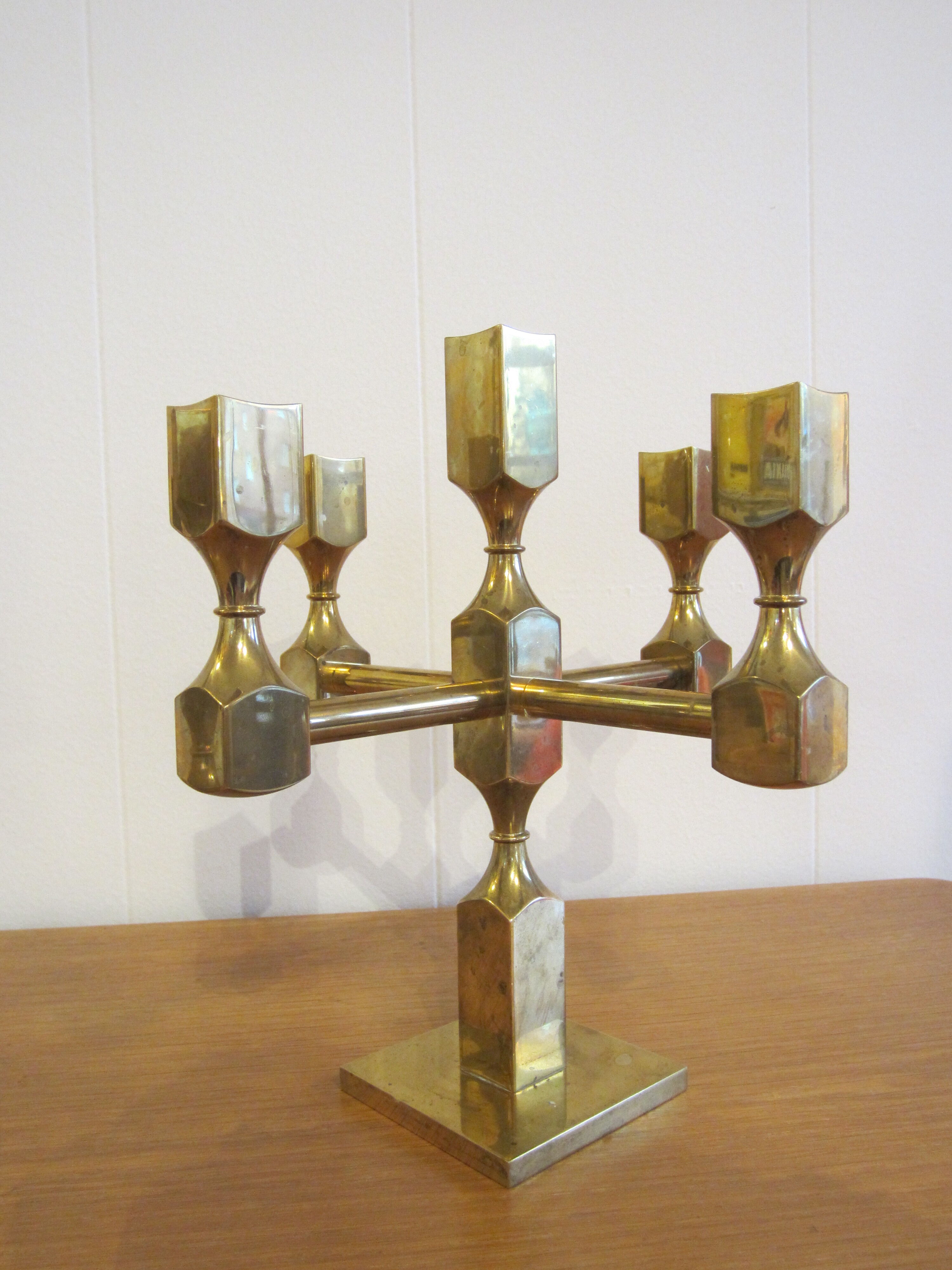 Pair of solid brass candlesticks by Lars Bergsten for Gusum