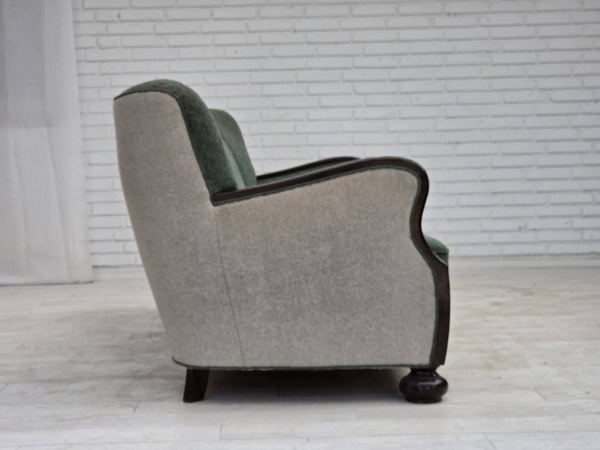 1960s, Danish 3-seater sofa, furniture wool, oak wood.