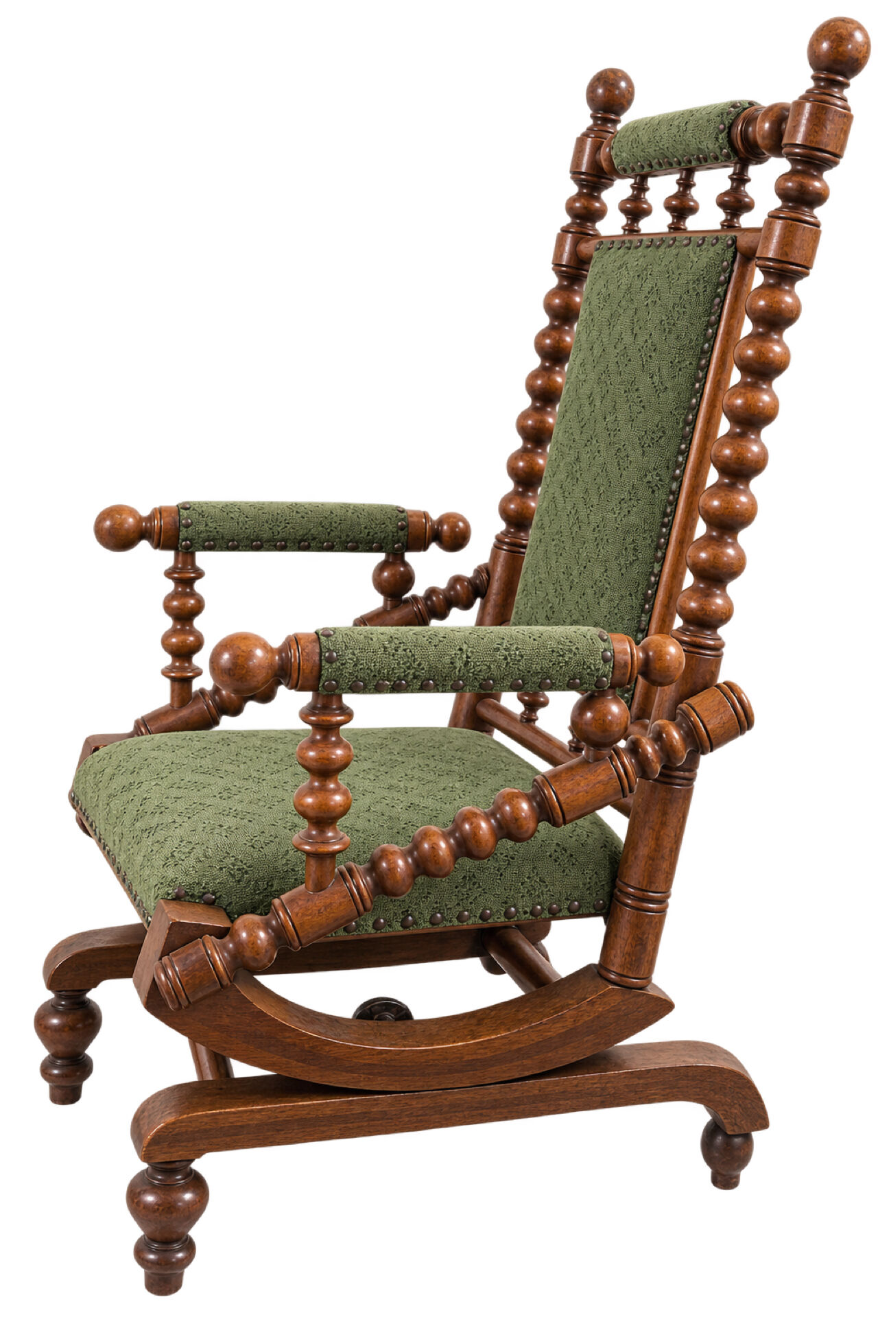 Chaise berçante victorienne antique avec mécanisme à ressort, c. 188