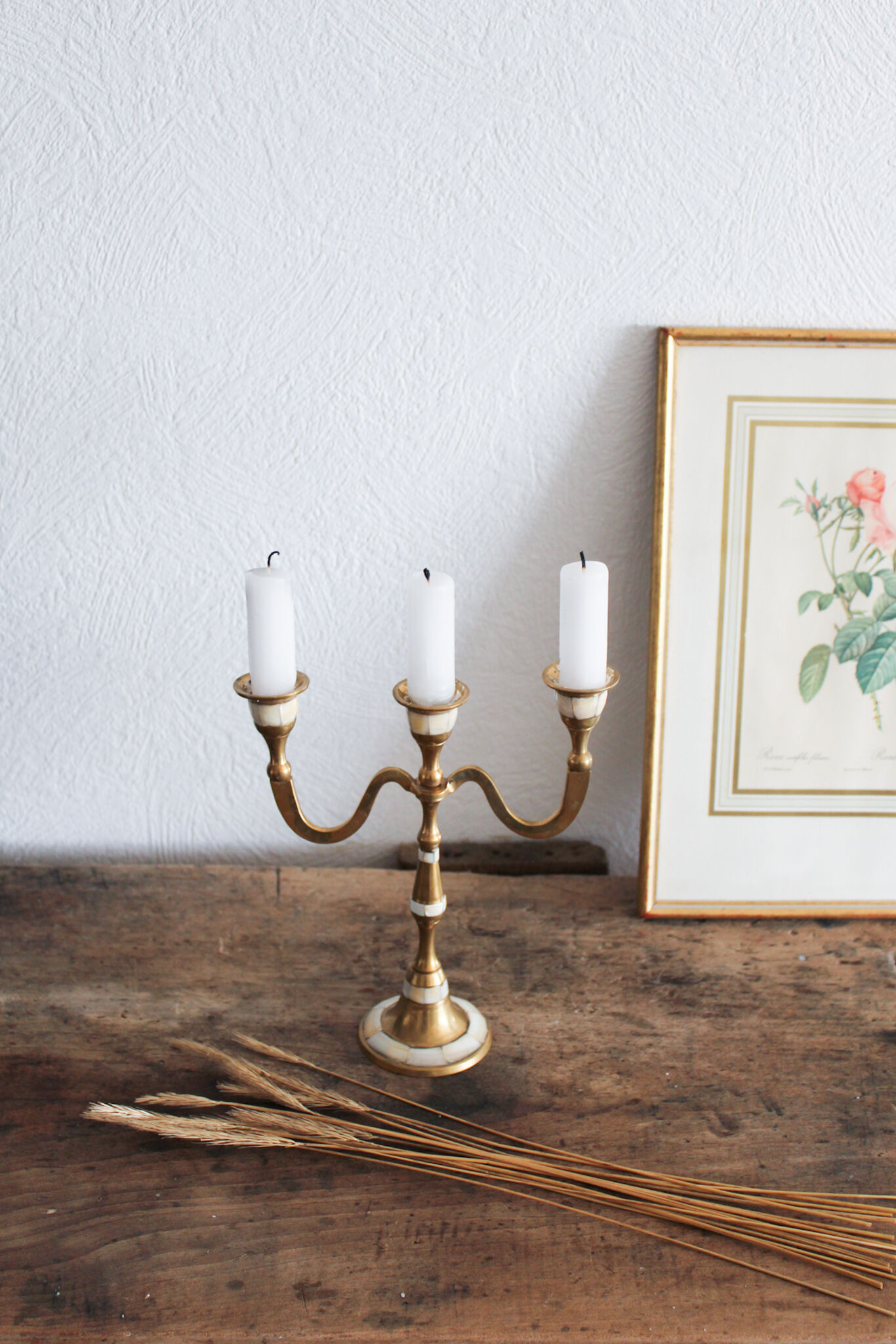 Chandelier 3 branches en laiton et nacre