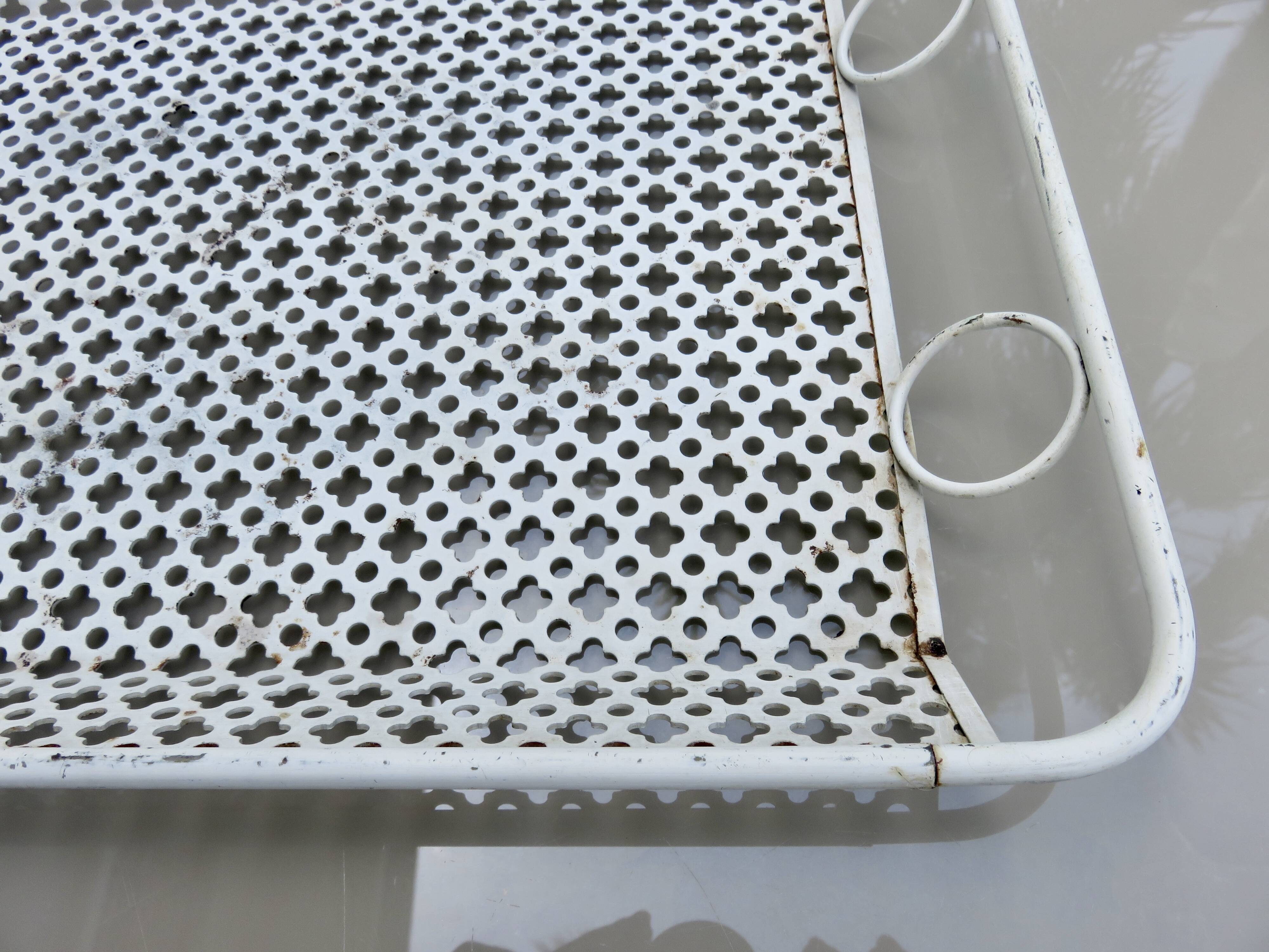 Mathieu Mategot perforated metal plateau, white clover, from the 1950s or 1960s.