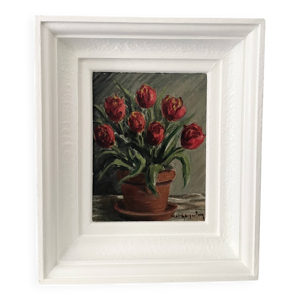 Tableau ancien bouquet - rouges