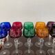 Série de 10 verres anciens multicolores en cristal ciselé