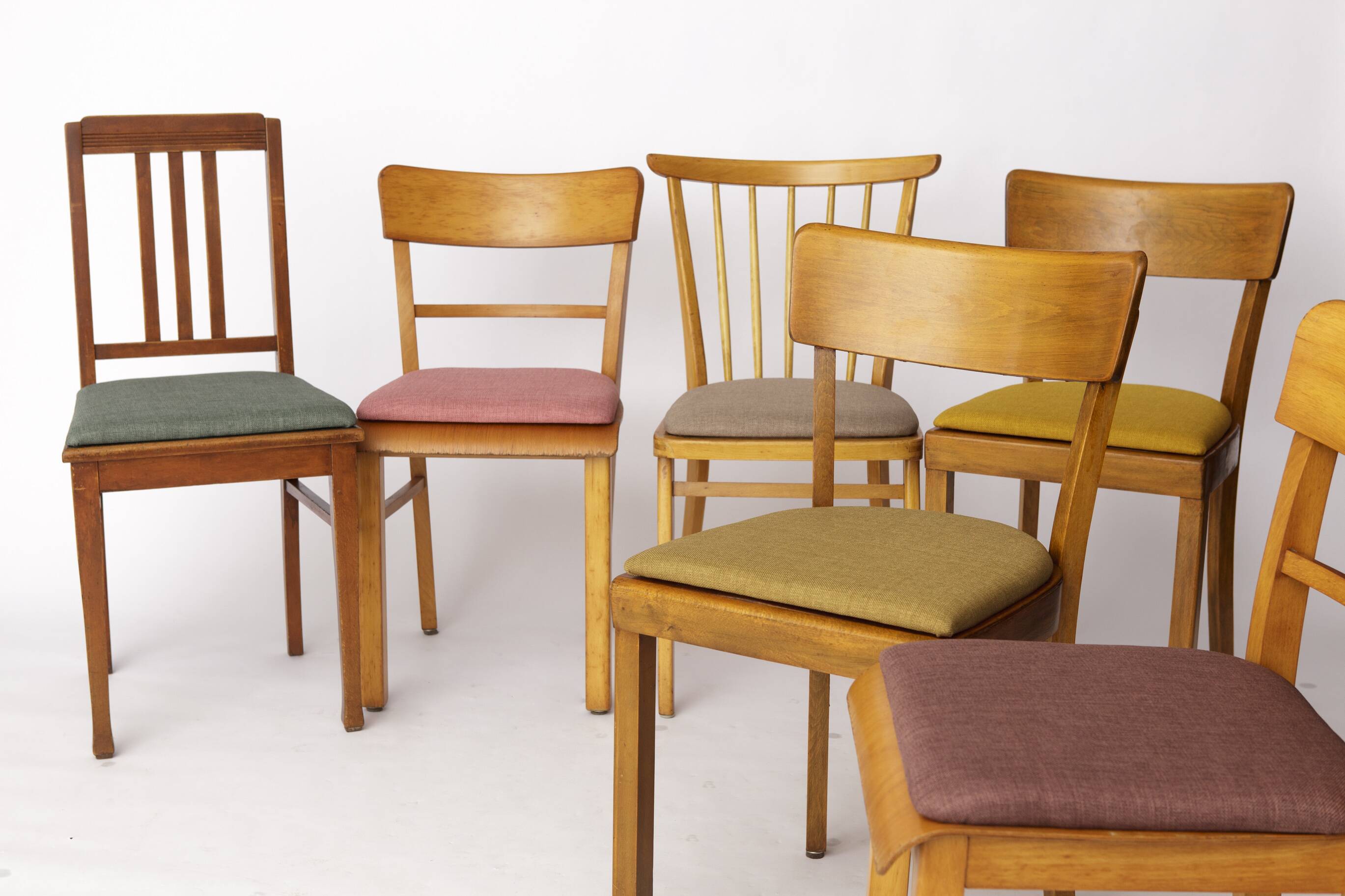 Set of 6 Vintage German Dining Chairs, 1950s–1960s | Beech Wood Frames