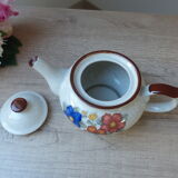 Coffee maker décor blue and orange flowers in real stoneware 1970