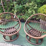 Pair of vintage rattan swivel armchairs