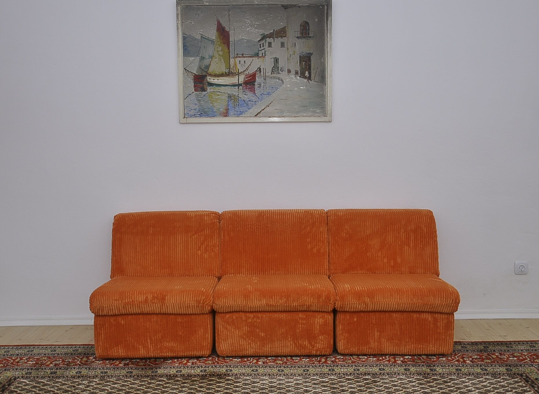 Orange corduroy Modular sofa from the 70's, 3 pieces