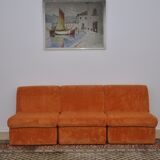 Orange corduroy Modular sofa from the 70's, 3 pieces