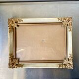 Antique wooden frame with metal gold colored details 28 cm x 22 cm convex glass