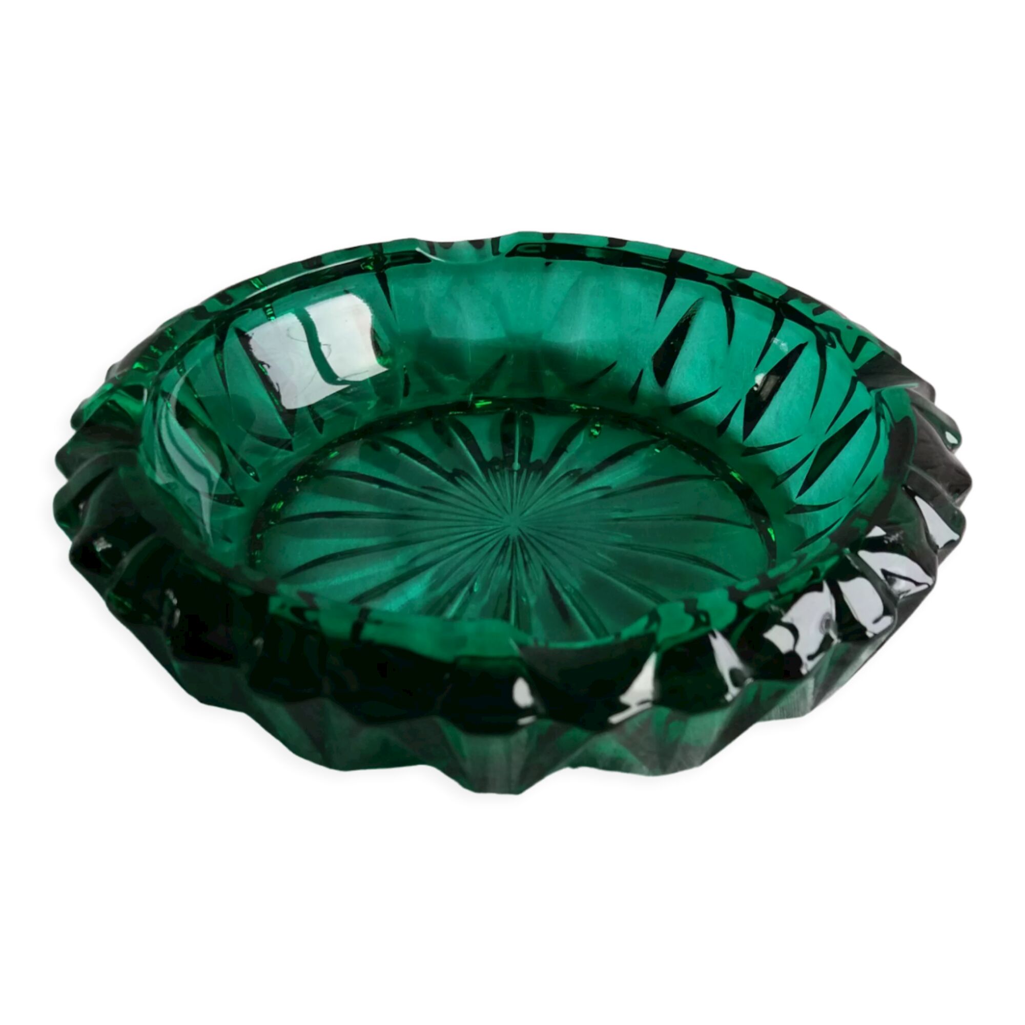 Green glass ashtray