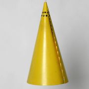 Rare Mid Century Modern cone shaped pendant lamp made of sheet steel in yel