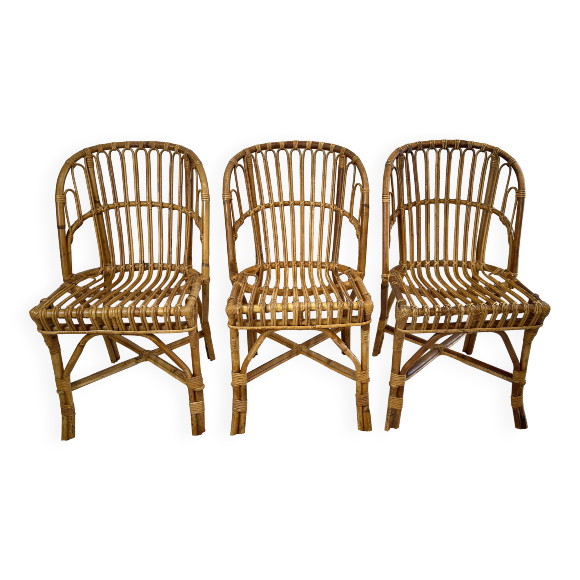 3 chaises vintage en rotin